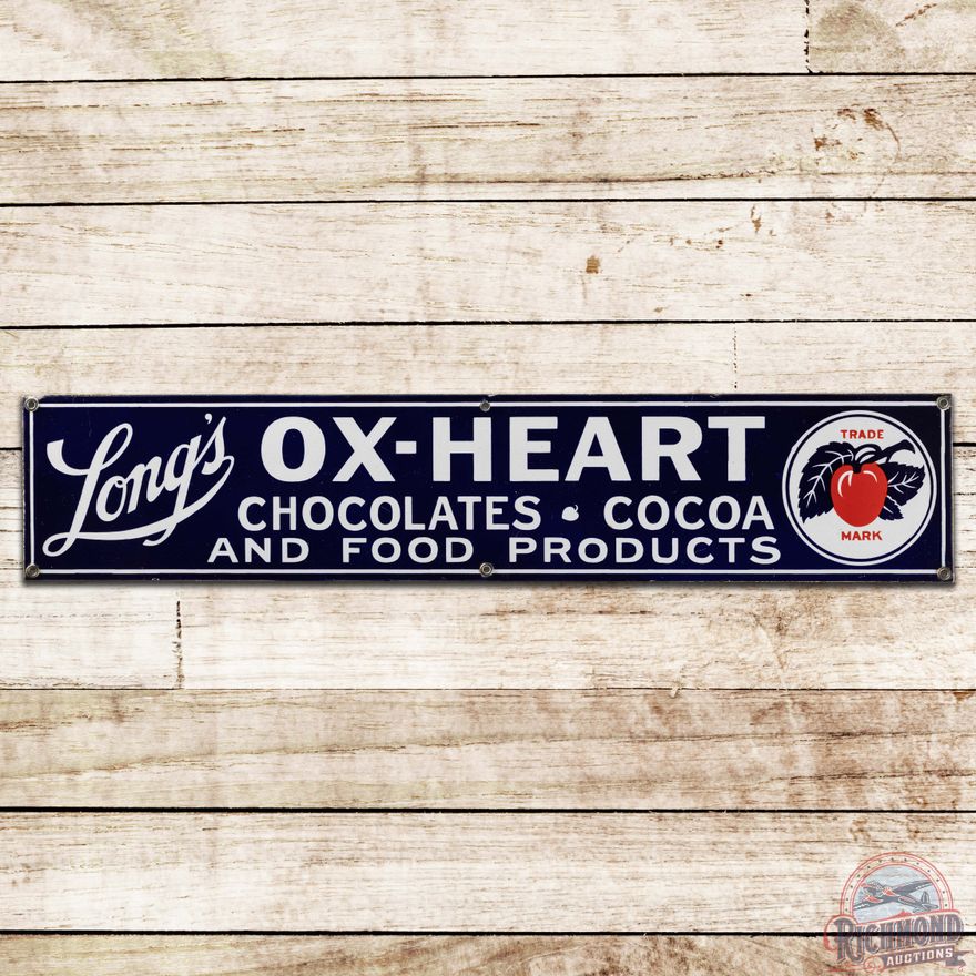 Long's Ox-Heart Chocolates Cocoa SS Porcelain Sign w/ Logo