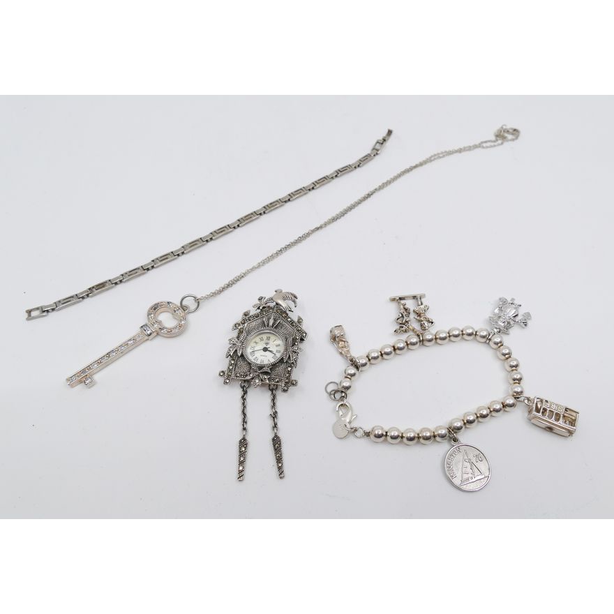 Box 4pc Sterling & Silver Tone Jewelry