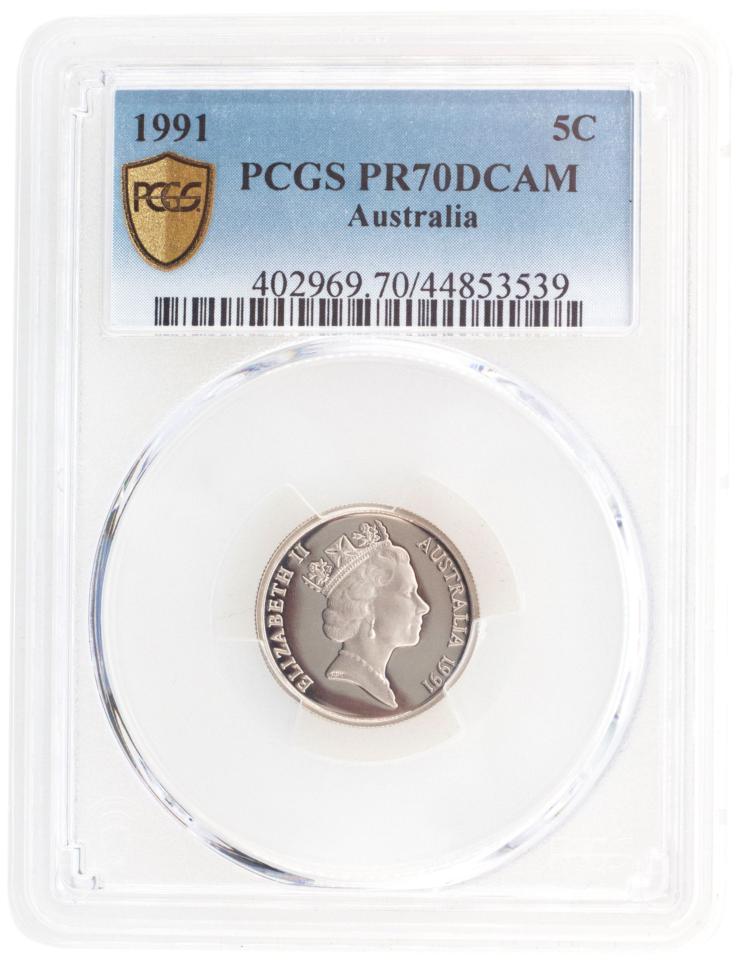 1991 Australian Five Cent, 5c Proof PCGS - PR70DCAM POP 44/0 -539