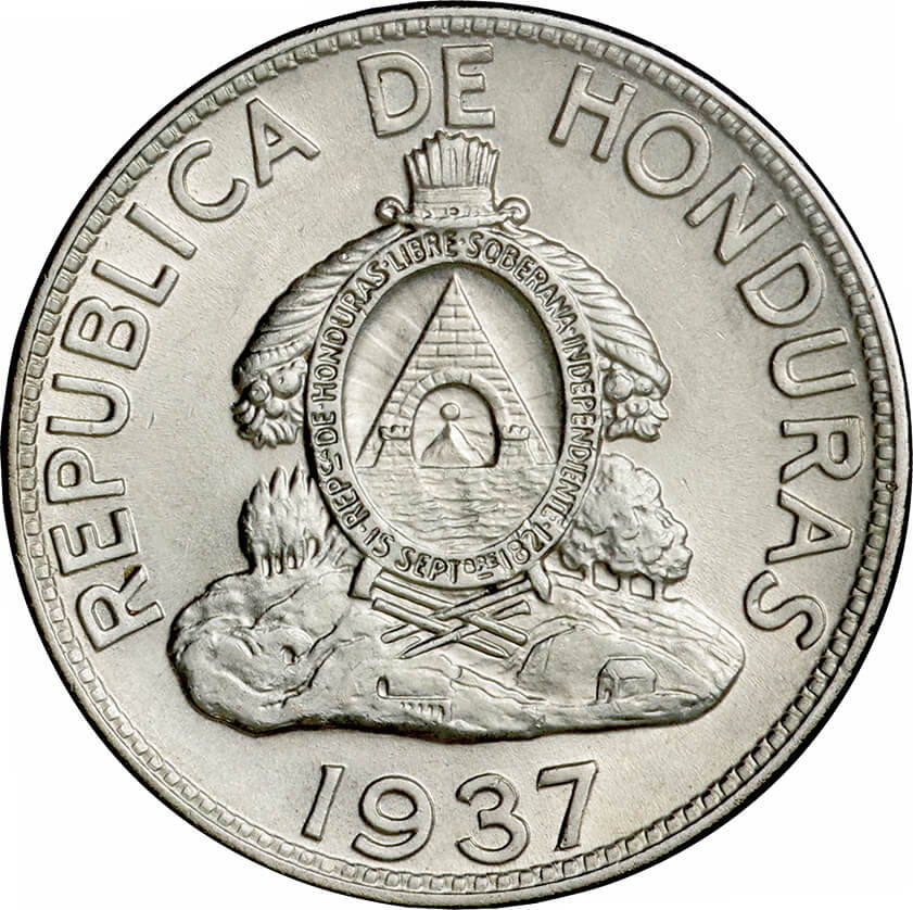 ホンジュラス-Honduras. 1レンピラ銀貨 1937年 KM75. Silver 1