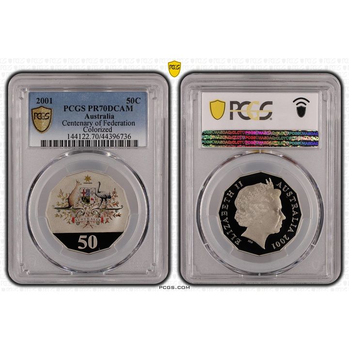 2001 Australia Fifty Cent, 50c Proof Centenary of Federation Colorized PCGS - PR70DCAM POP 95/0 -736