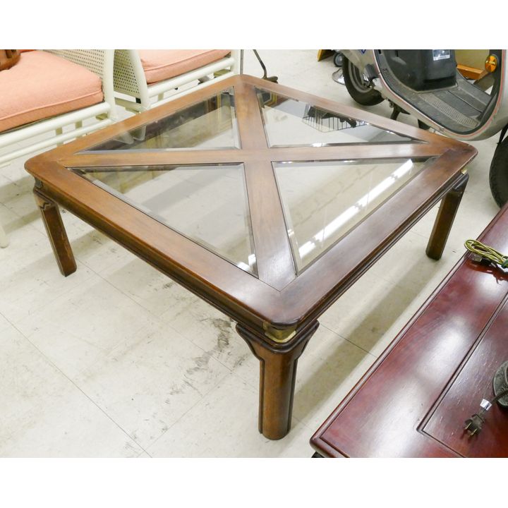Midcentury Square Smoky Glass Top Coffee Table- 16x38x38''