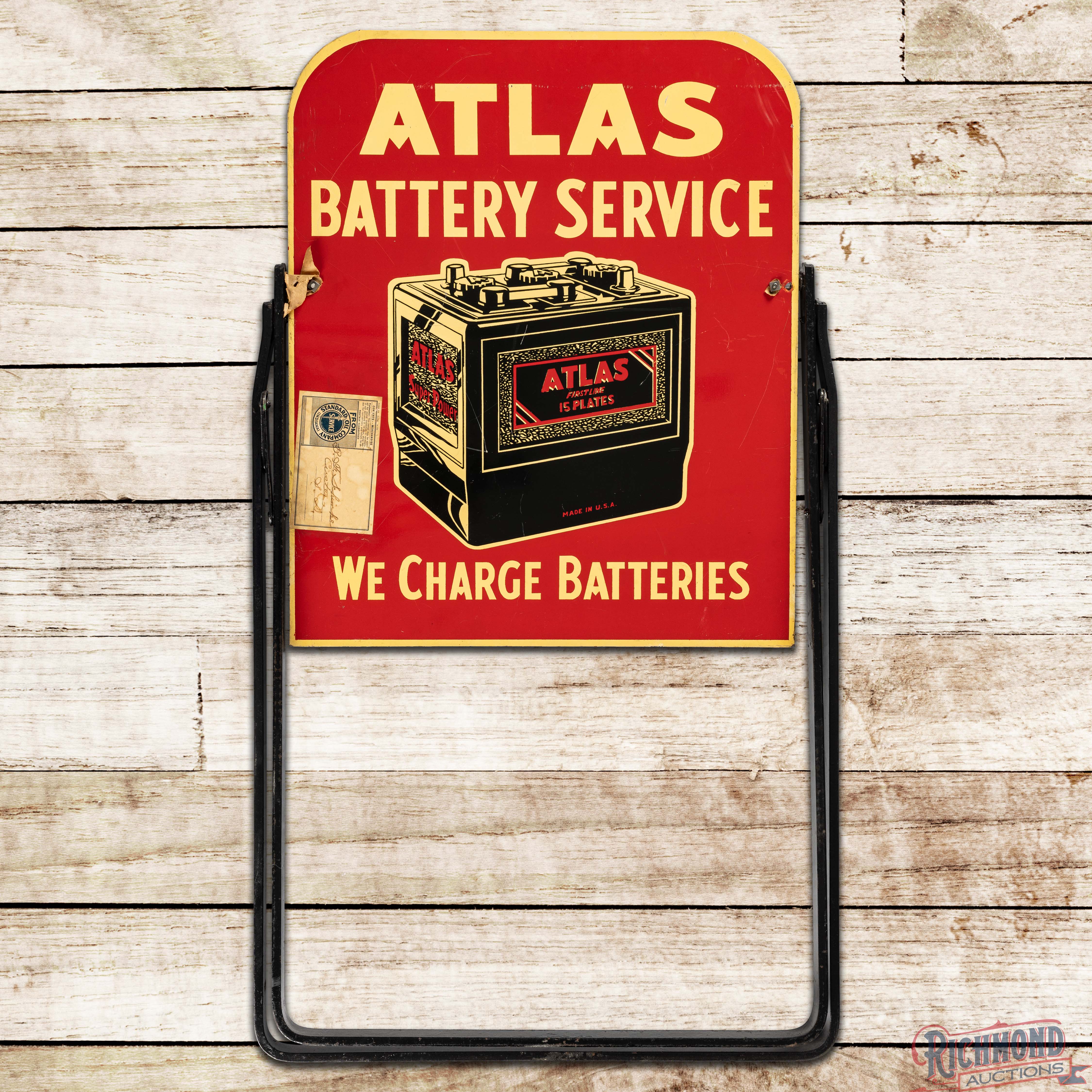 NOS Standard Oil Co. Indiana Atlas Battery Service Double Sided Tin ...