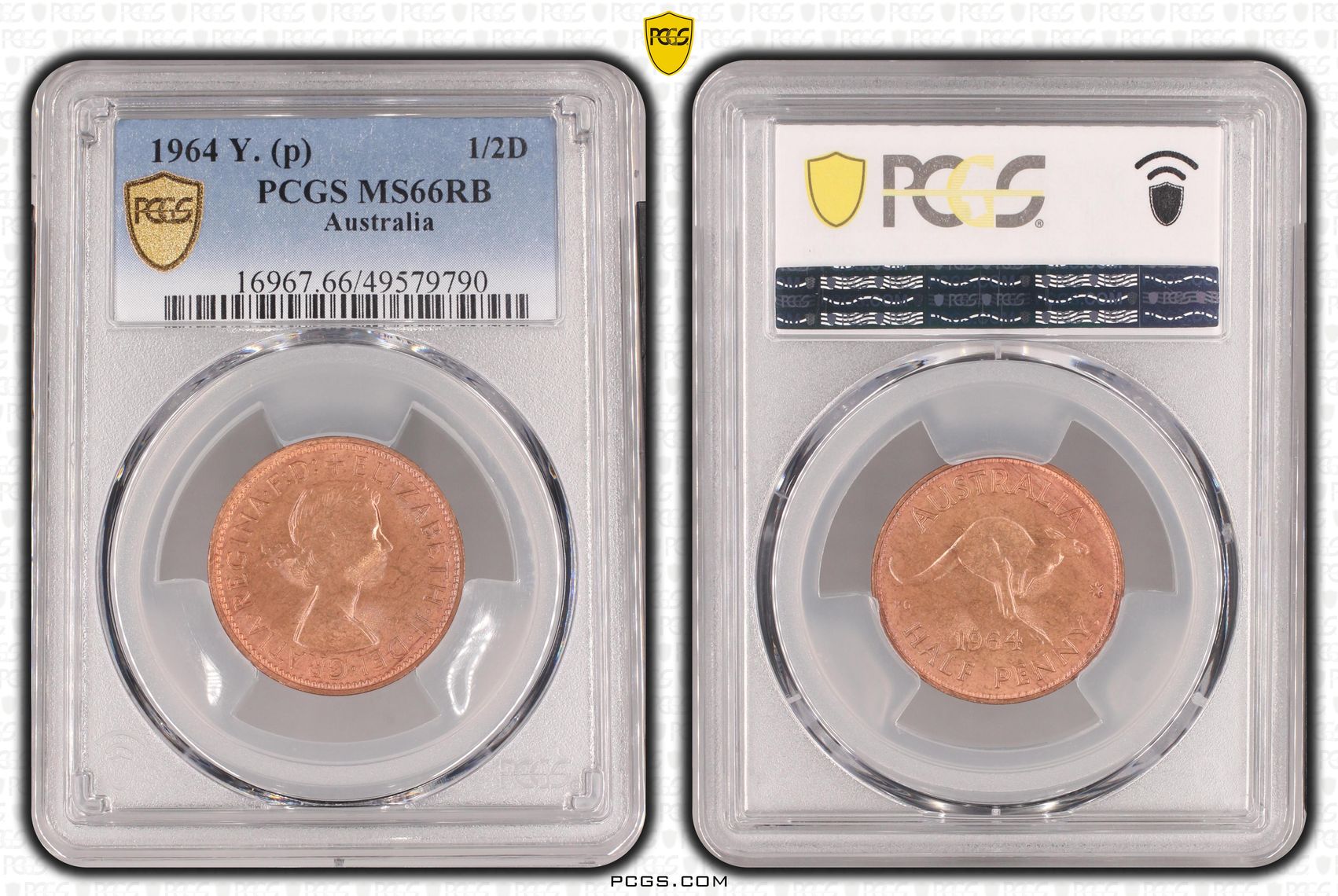 Elizabeth II, Halfpenny, 1964-Y., PCGS MS66RB