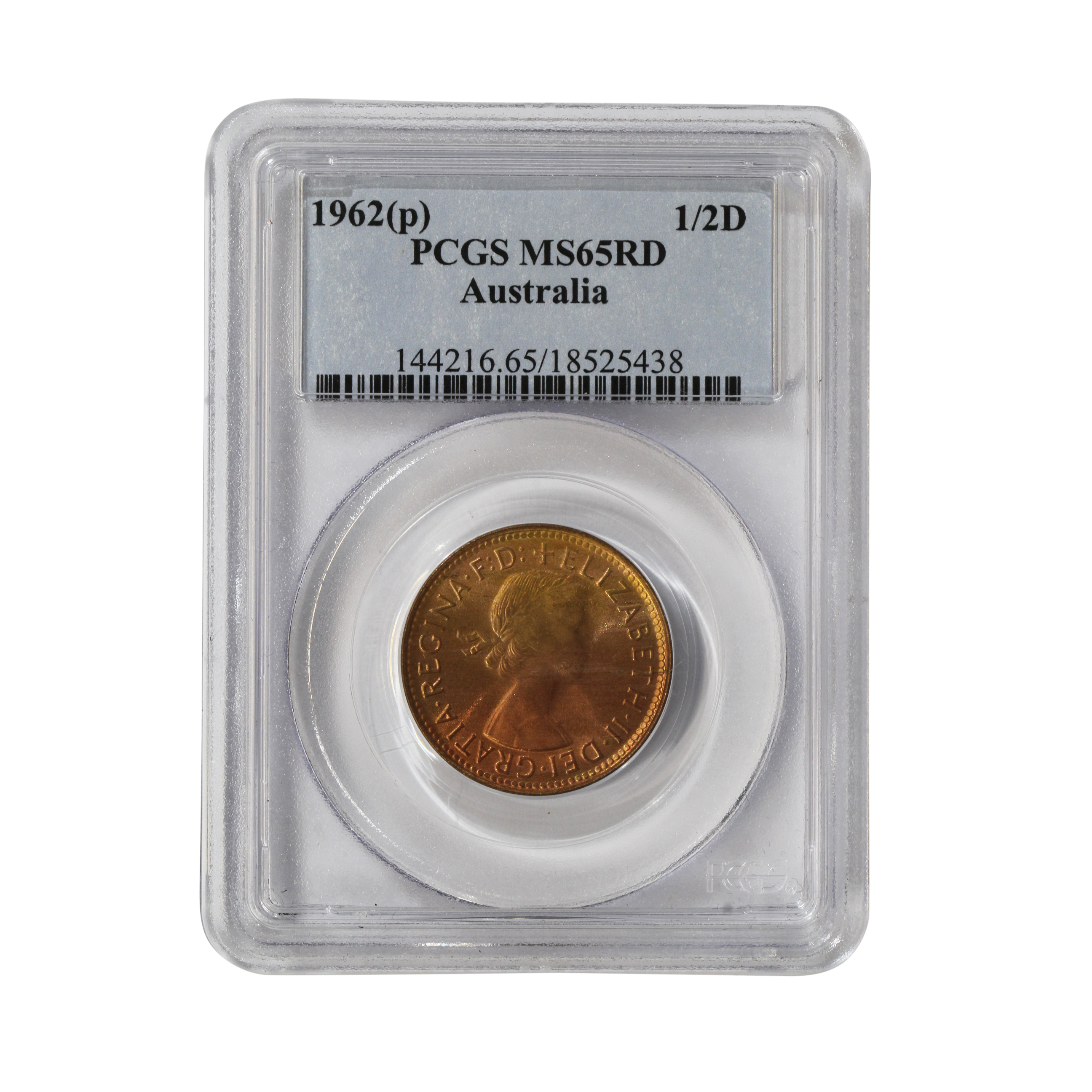 Elizabeth II, Halfpenny, 1962(P), MS 65 RD