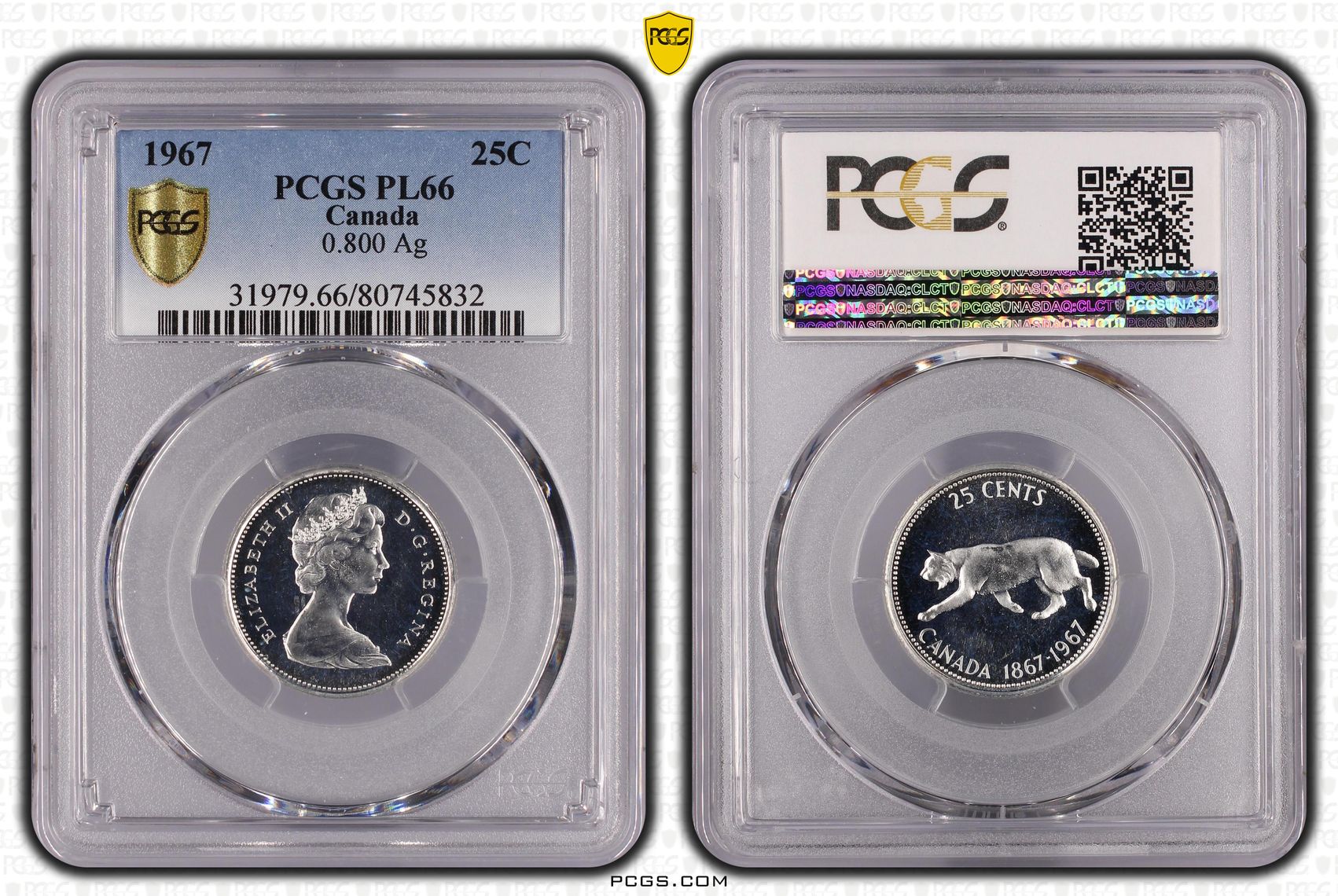Canada, 0.800 Ag, Twenty Five Cent, 1967, PCGS PL66