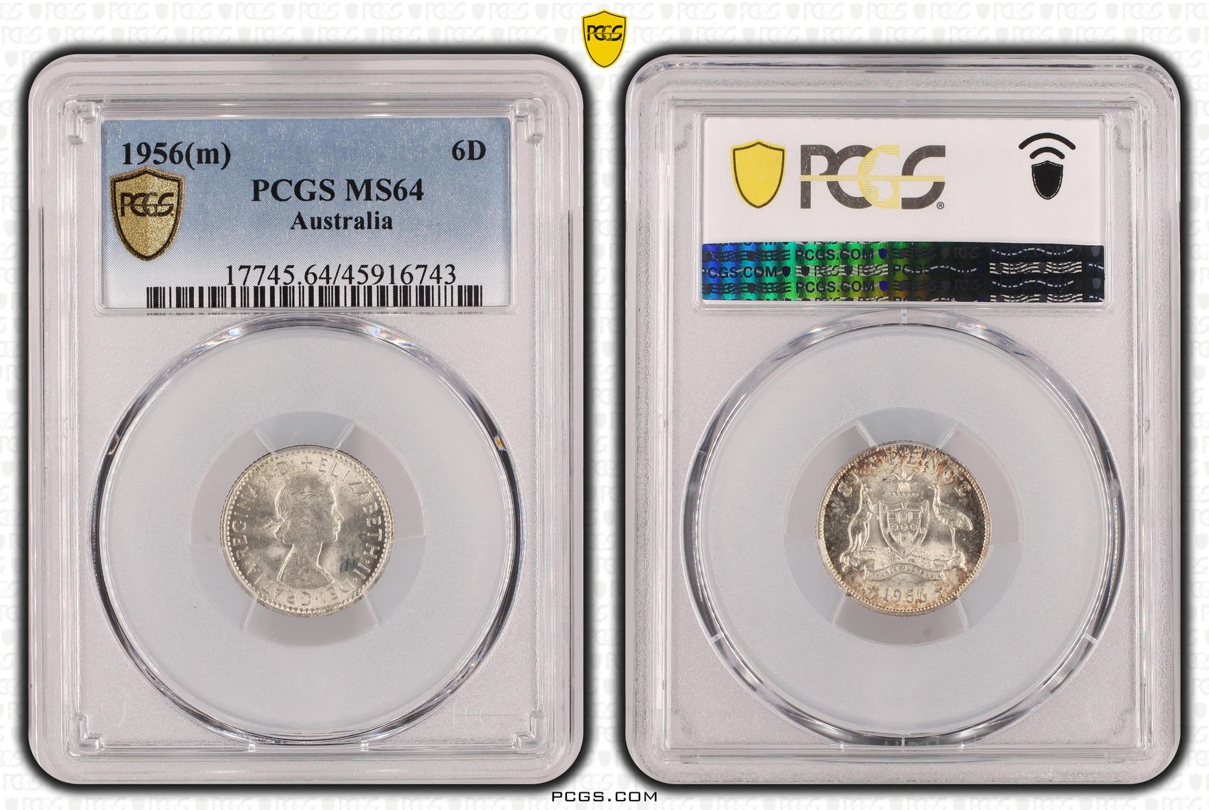 1956(m) Australia Sixpence Silver PCGS - MS64 -743