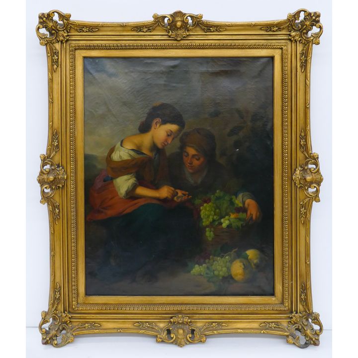 Antique 'The Little Fruit-Seller' Oil on Canvas Painting after Bartolome Esteban Murillo
