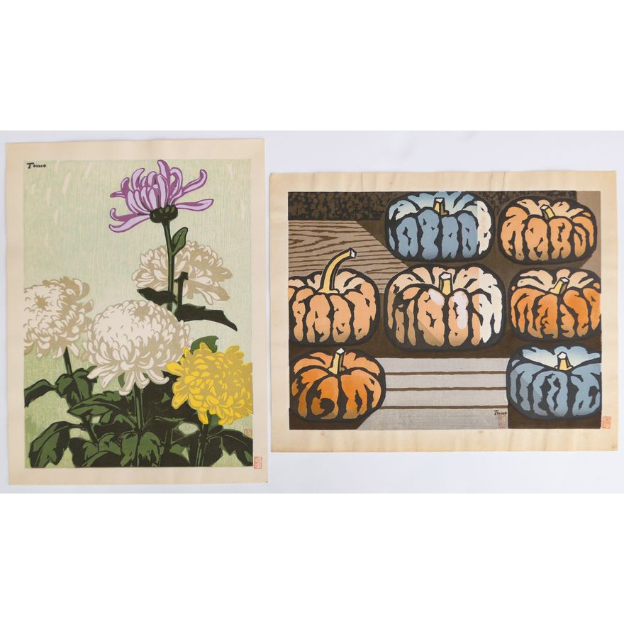 2pc Toomoo Inagaki ''Pumpkins & Chrysanthemums'' Woodblocks