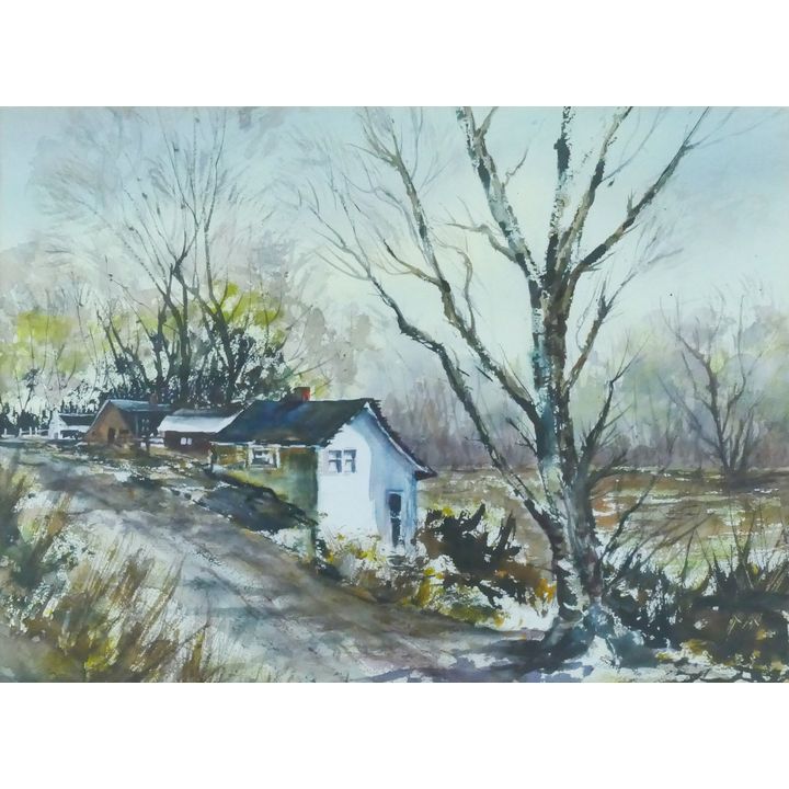 Vintage Homestead Watercolor Framed 24''x30''