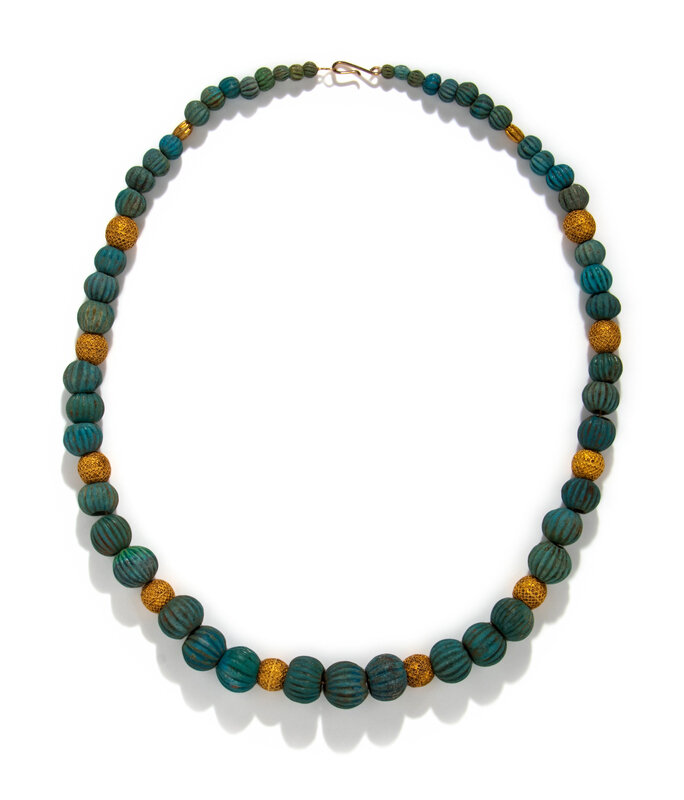 An Egyptian Faience and Gold Melon Bead Necklace