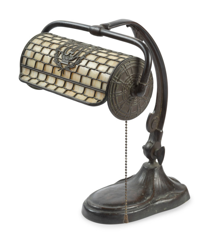 A Handel Slag Glass Desk Lamp or Piano Lamp