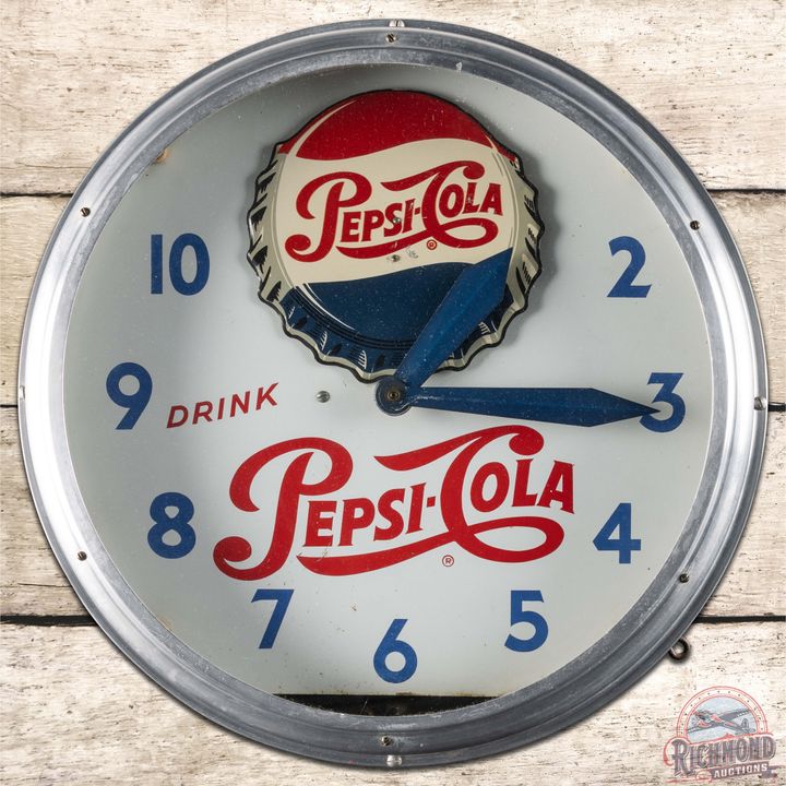 Drink Pepsi Cola Swihart Neon Advertising Clock w/ Rocking Bottlecap