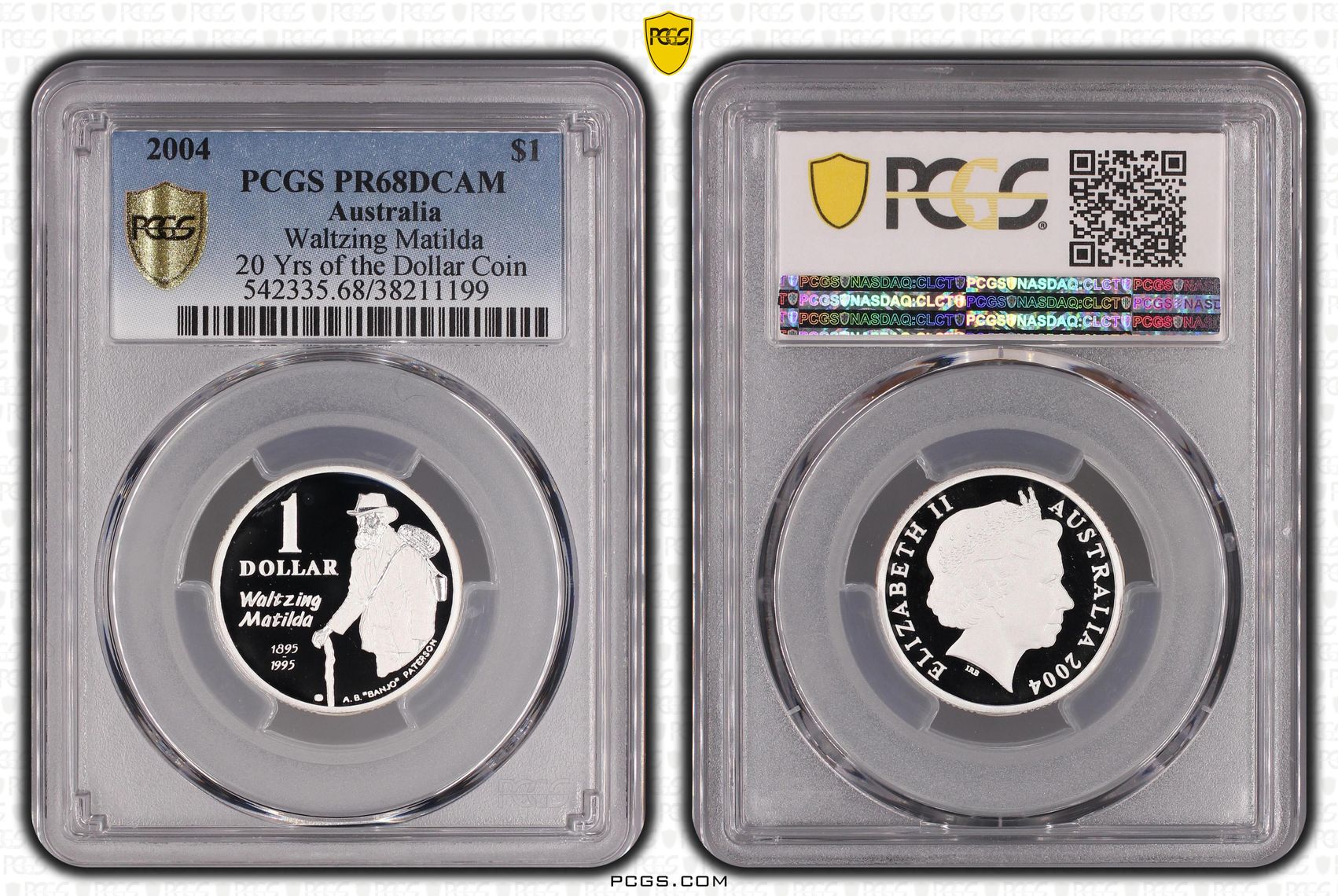 2004 Australia One Dollar, $1 Silver Proof Waltzing Matilda Ag - 20 Yrs of the Dollar Coin PCGS - PR68DCAM -199