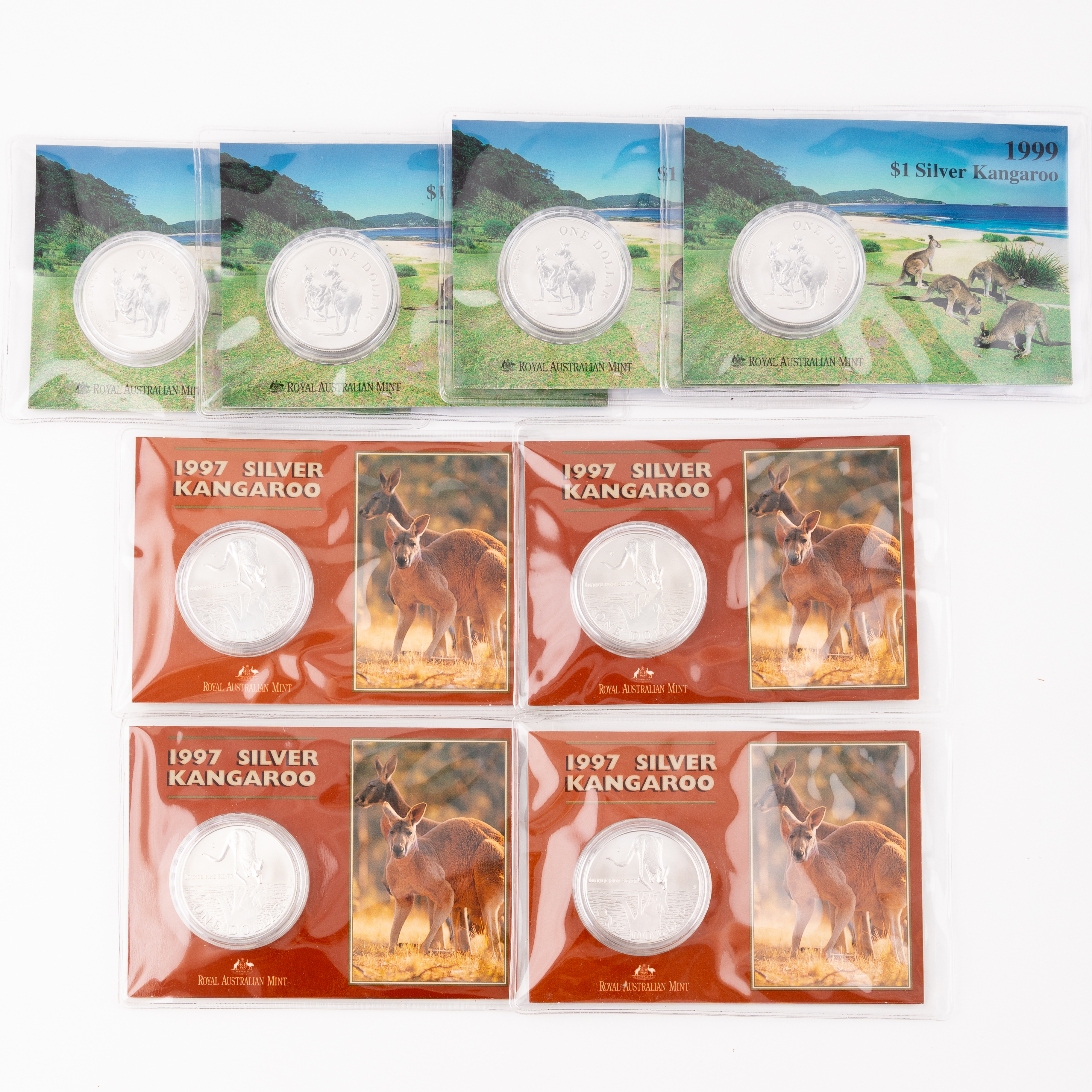 462 · Elizabeth II, Kangaroo Silver Dollars, One Dollar, 1997 - 1999,  UNC