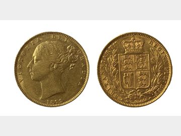 1872 Queen Victoria Young Head London Mint #Die 20 Shield Gold Sovereign.