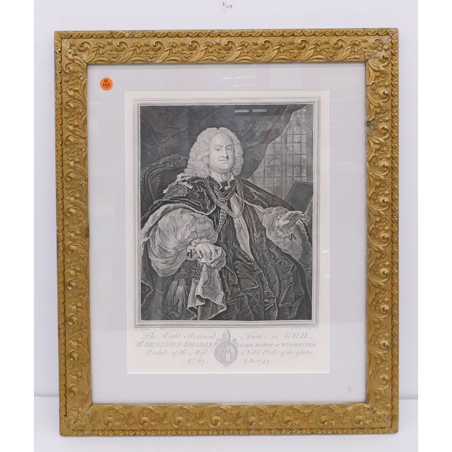 Antique Benjamin Hoadly Bishop of Winchester Framed- 25x21''