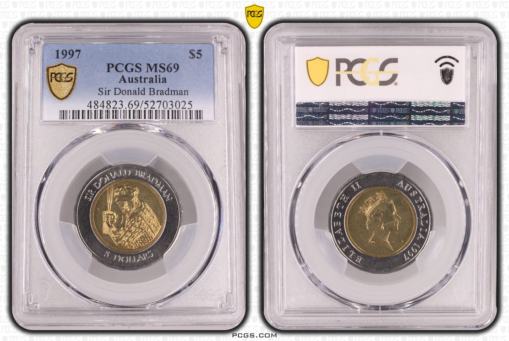 Sir Donald Bradman, POP 4/0, Five Dollar, 1997, PCGS MS69