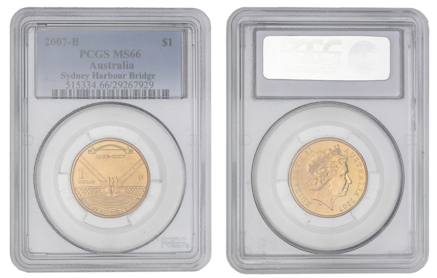 Elizabeth II, Sydney Harbour Bridge Counterstamp, One Dollar, 2007-B, PCGS MS66