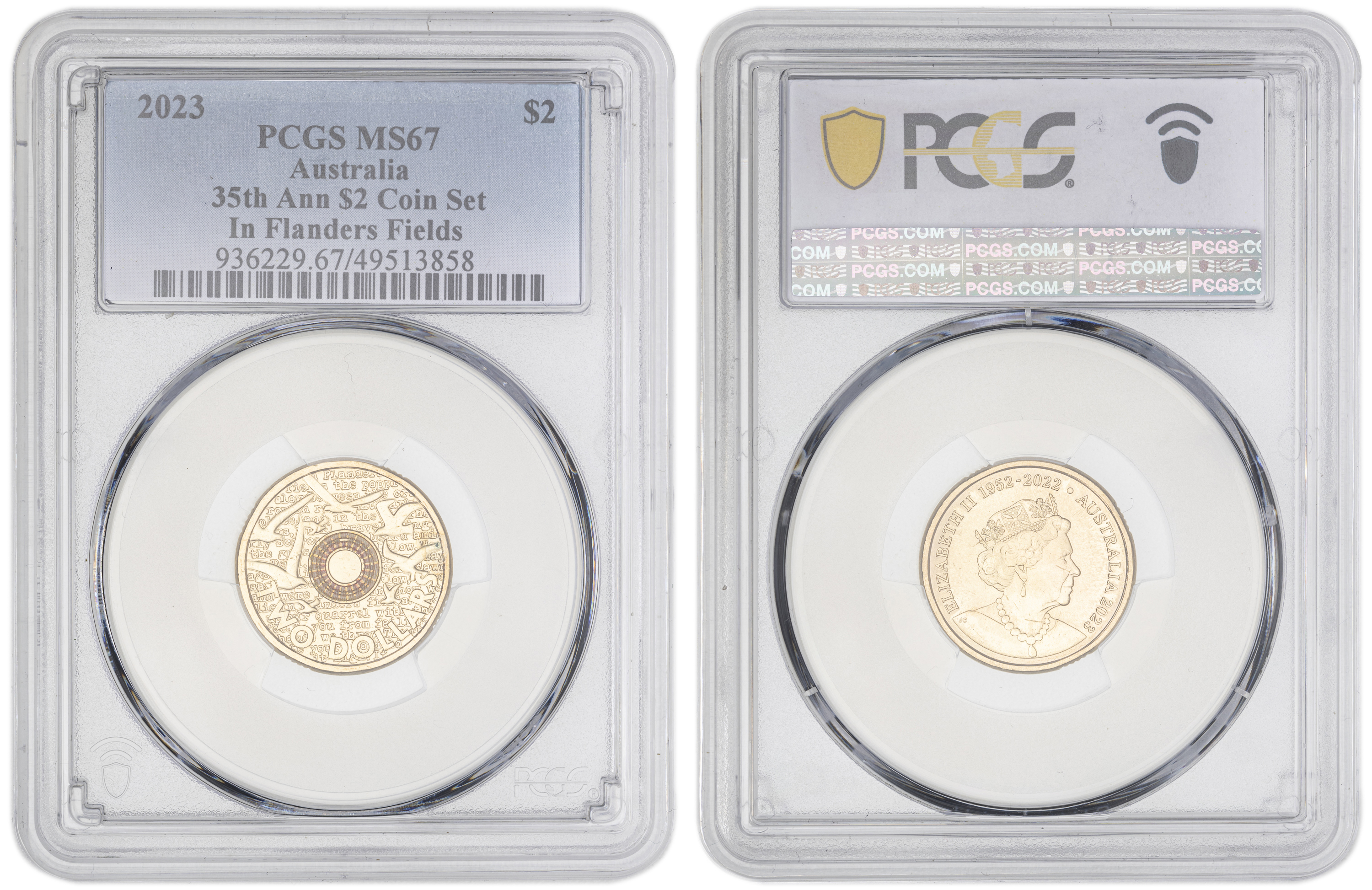 Elizabeth II, 35th Ann $2 Coin Set Colorized In Flanders Fields , Two Dollar, 2023, PCGS MS67