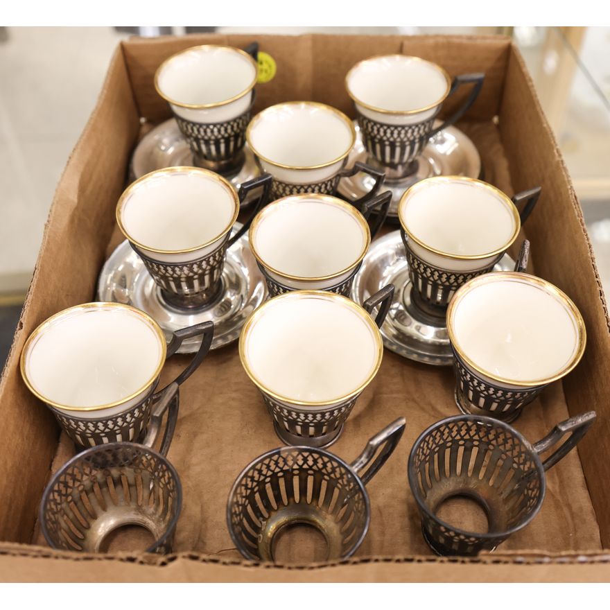 Box 12pc Lenox Sterling Demi Cup Saucers - 404 Grams (Solid Only)