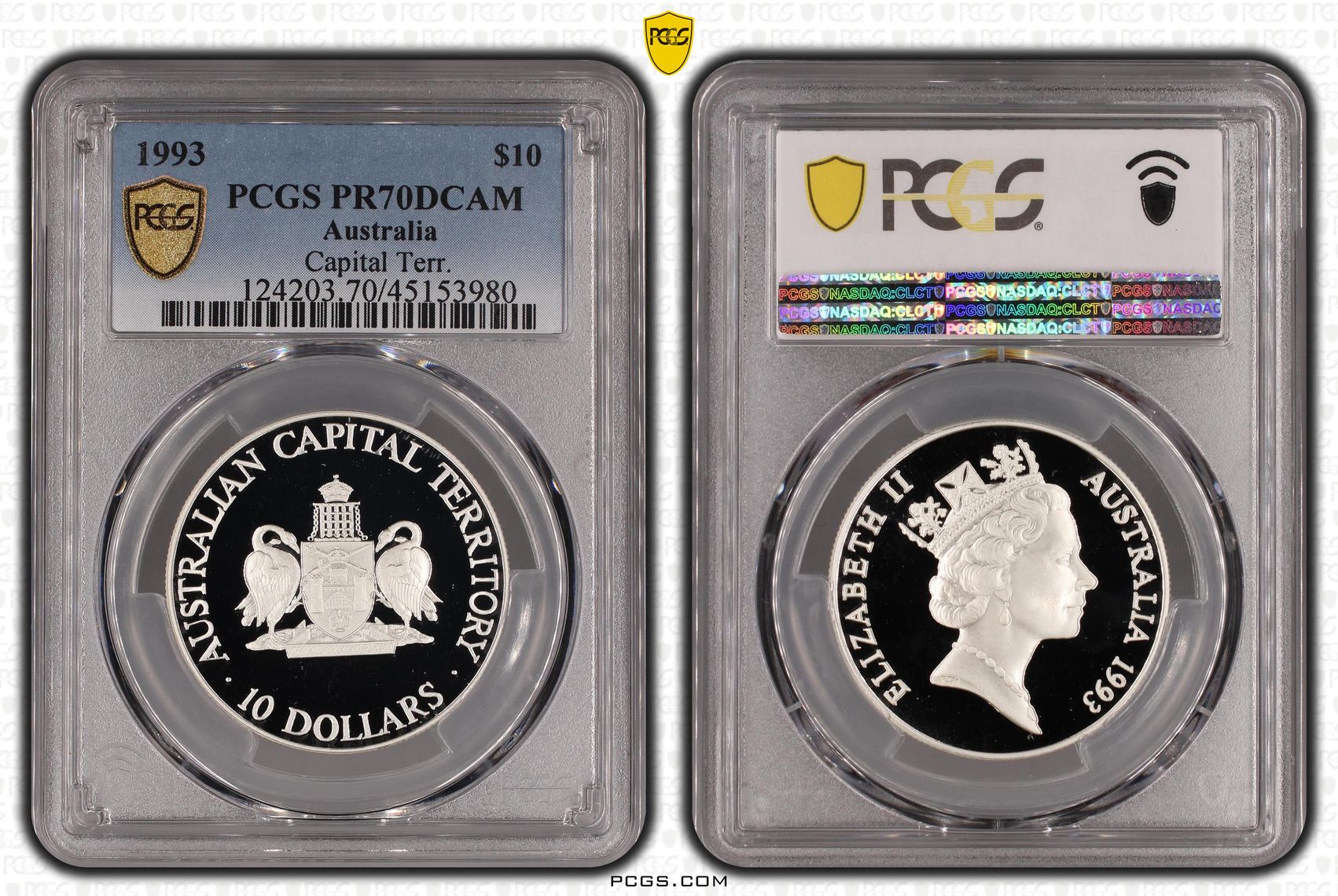 1993 Australia Ten Dollar, $10 Silver Capital Terr. PCGS - PR70DCAM POP 4/0 -980