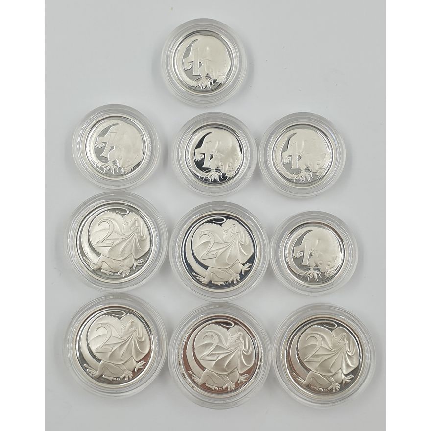 Silver 1c & 2c Proof Coins (x10)