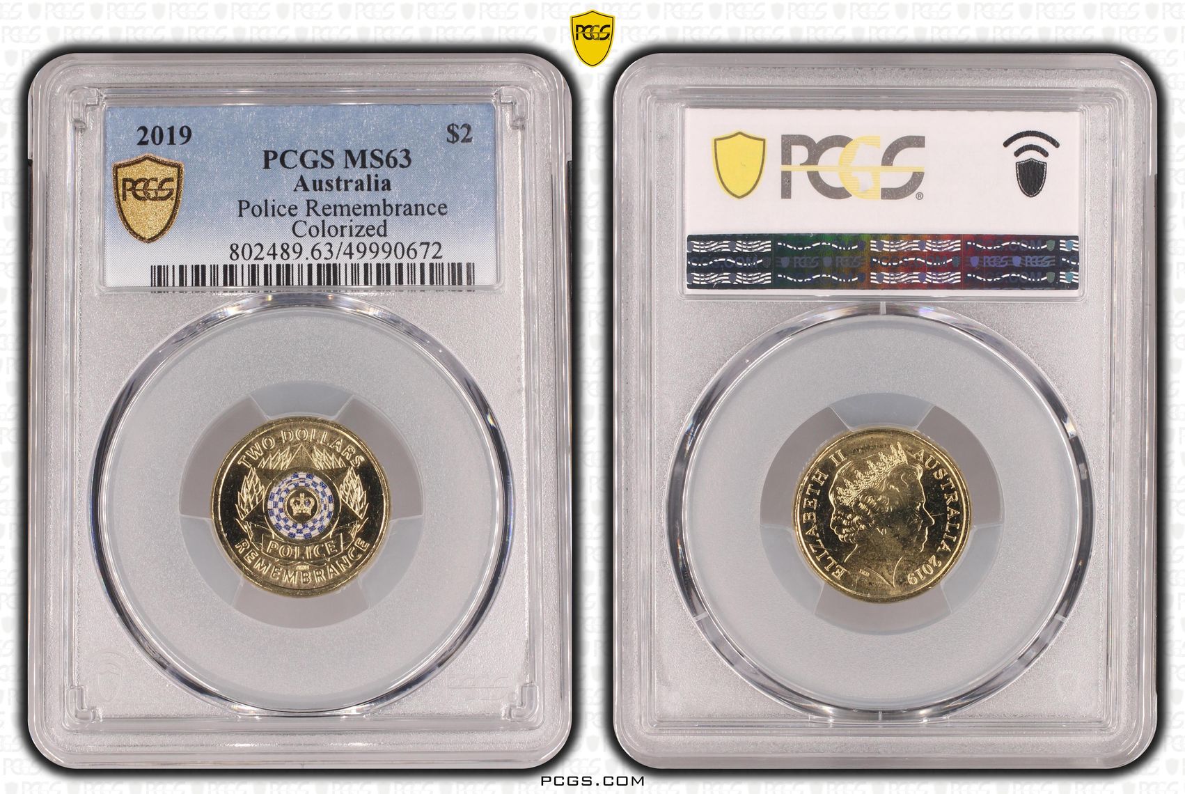 Police Remembrance Colourised, Two Dollar, 2019, PCGS MS63