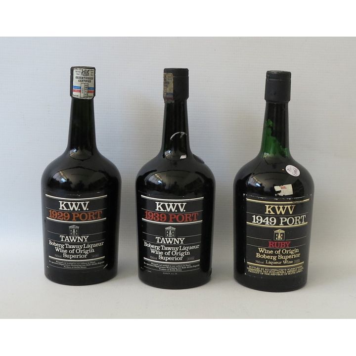 KWV 1929 TAWNY PORT, KWV 1939 TAWNY PORT AND KWV 1949 RUBY PORT
