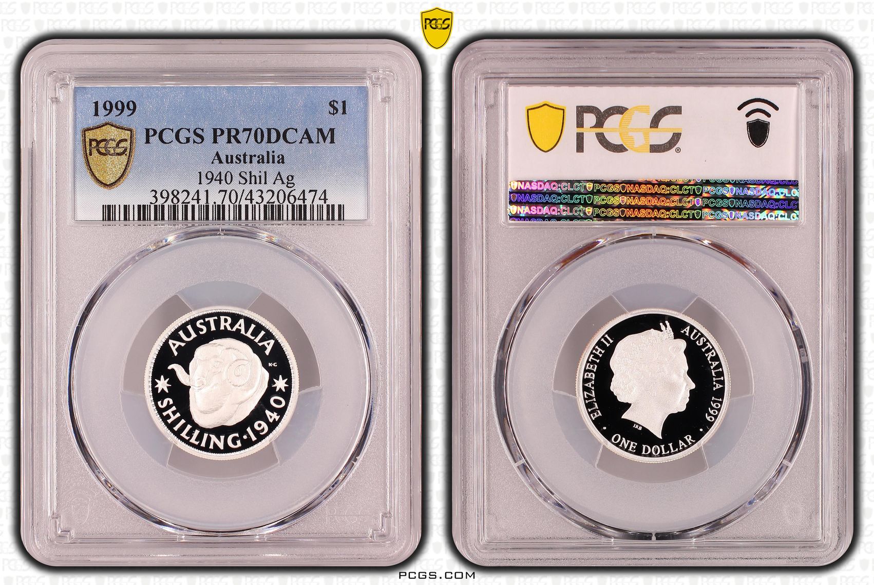 1999 Australia One Dollar, $1 Silver Proof 1940 Shil Ag PCGS - PR70DCAM POP 28/0 -474
