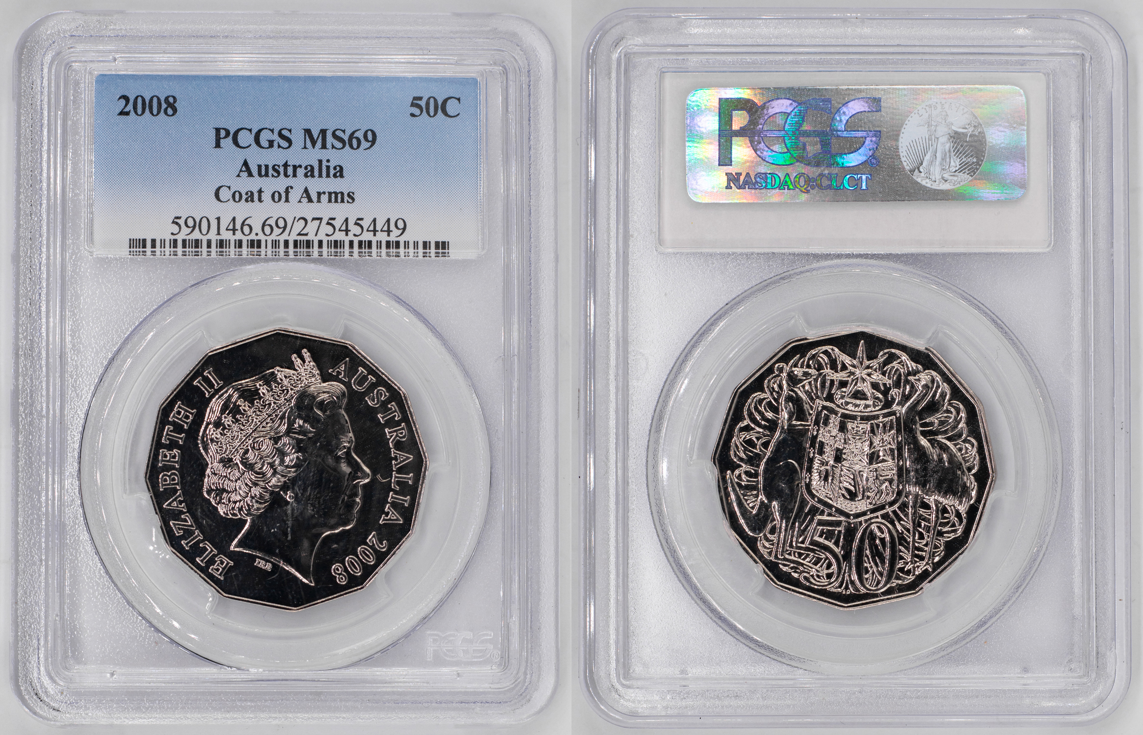 Elizabeth II, Fifty Cent, 2008, PCGS MS69