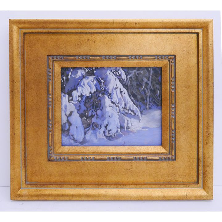 Erica Miller 'Snowload' Pastel on Paper. Dated 2011. Framed in large ornate contemporary gold frame.