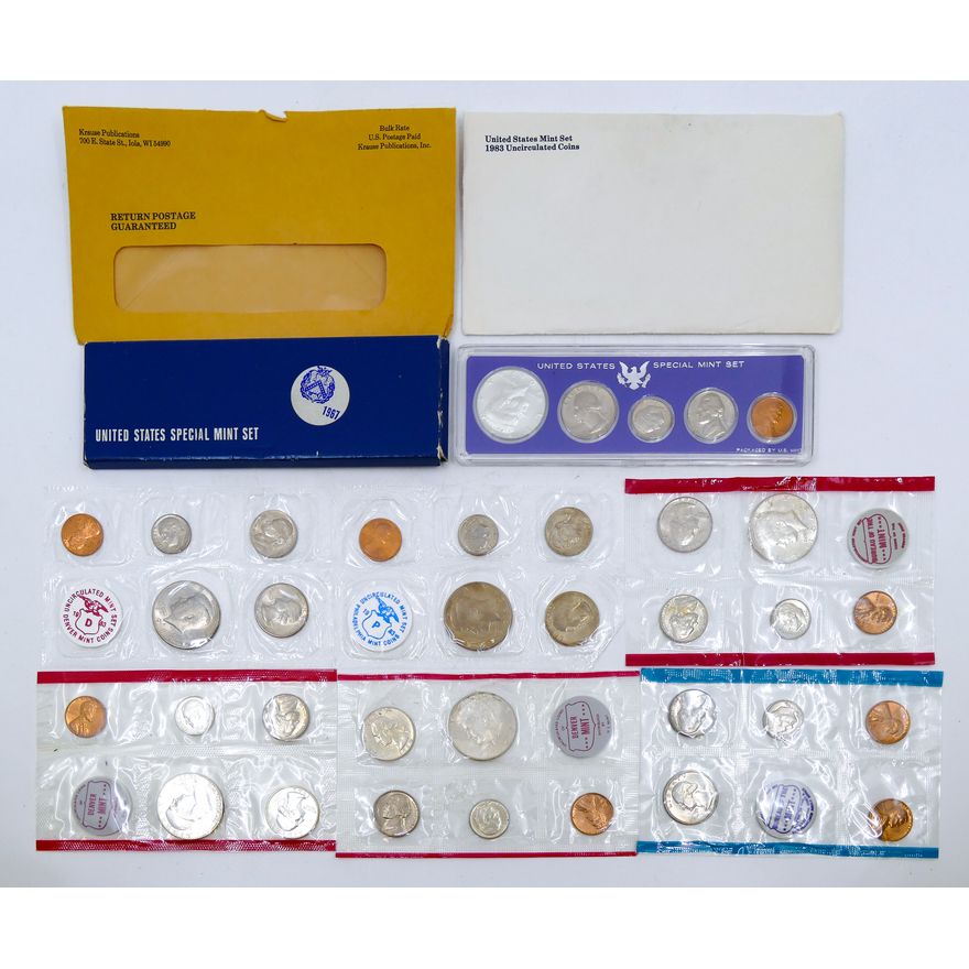 Box 7pc US Mint Sets - 1963, 1964, 1967 Special, 1968, and 1983