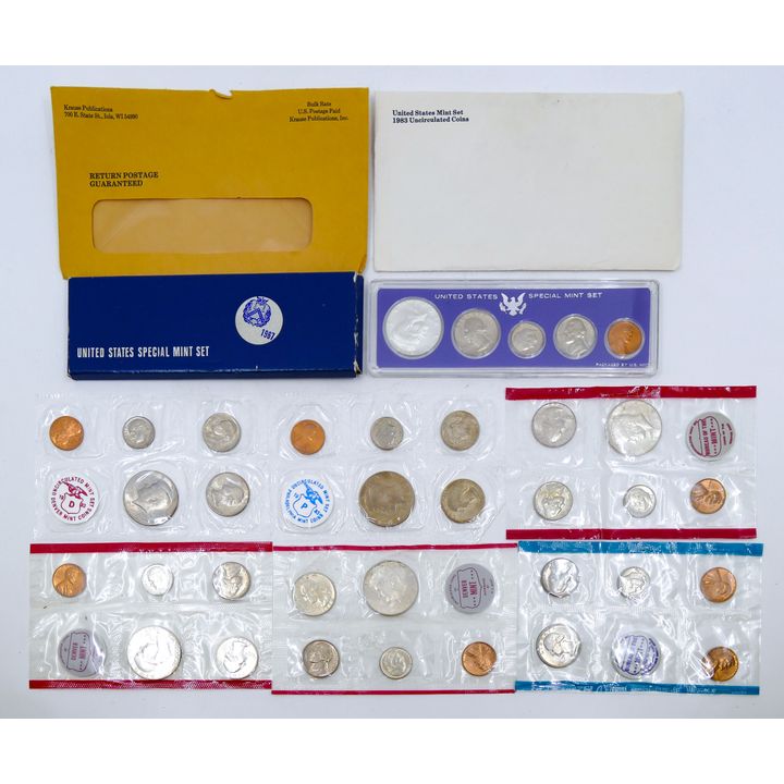 Box 7pc US Mint Sets - 1963, 1964, 1967 Special, 1968, and 1983