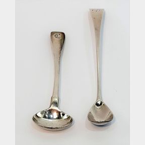TWO FINE SILVER SPOONS; (i) An early 19th century salt spoon, date letter of ‘k’ for 1825, maker’s mark T.D fo
