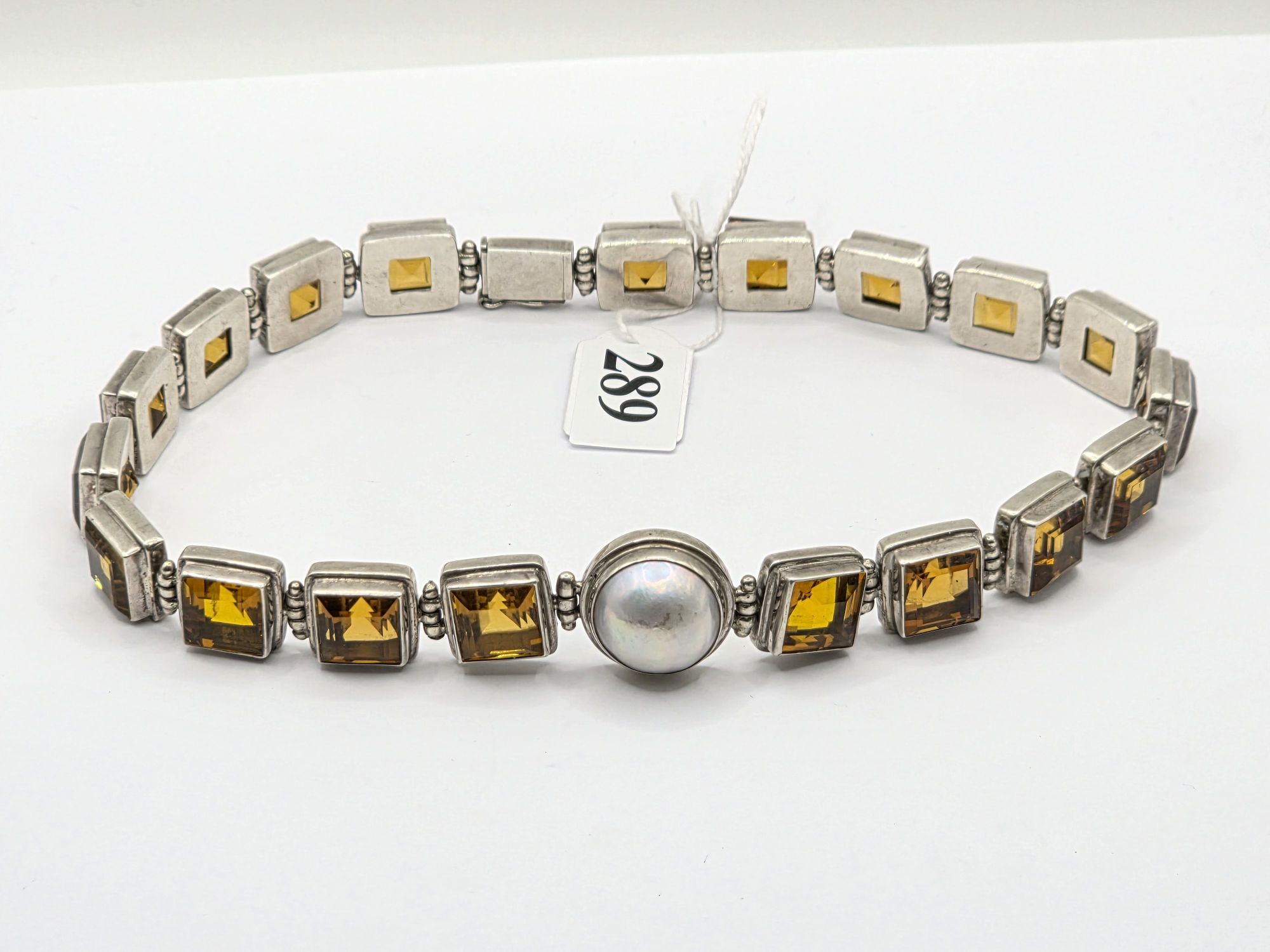 289 · STERLING SILVER MABE PEARL AND CITRINE NECKLACE