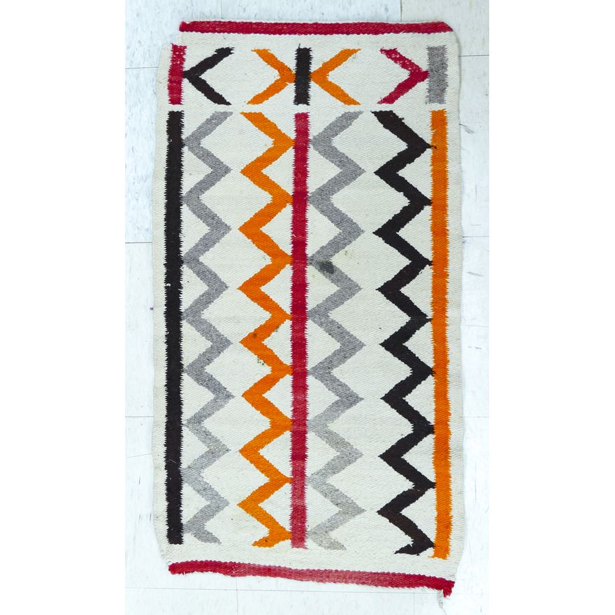Old Navajo Small Woven Zig-Zag Rug 3'x1'8'' - Loss to one corner