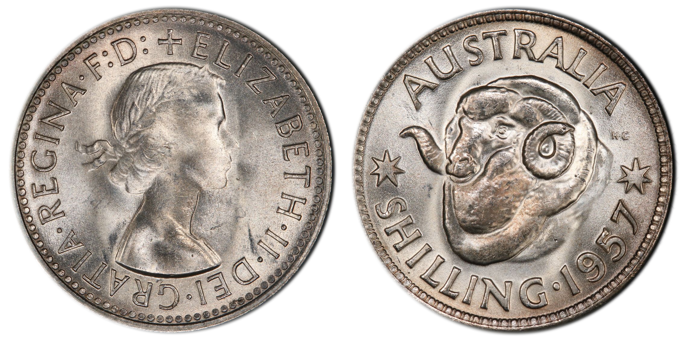 Elizabeth II, Shilling, 1957, PCGS MS66