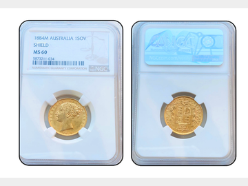 1884 VICTORIA MELBOURNE SHIELD SOVEREIGN MS60 NGC