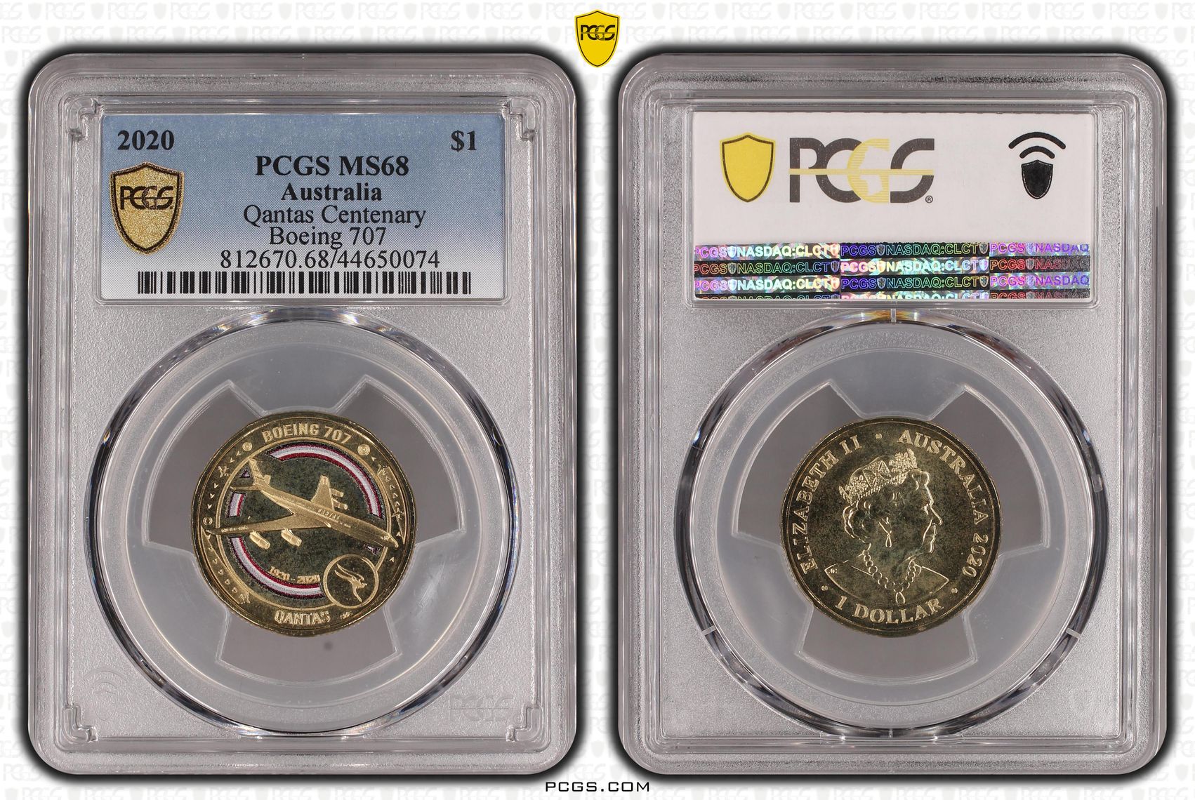 226 · 2020 Australia One Dollar, $1 Qantas Centenary Boeing 707 PCGS - MS68 -074
