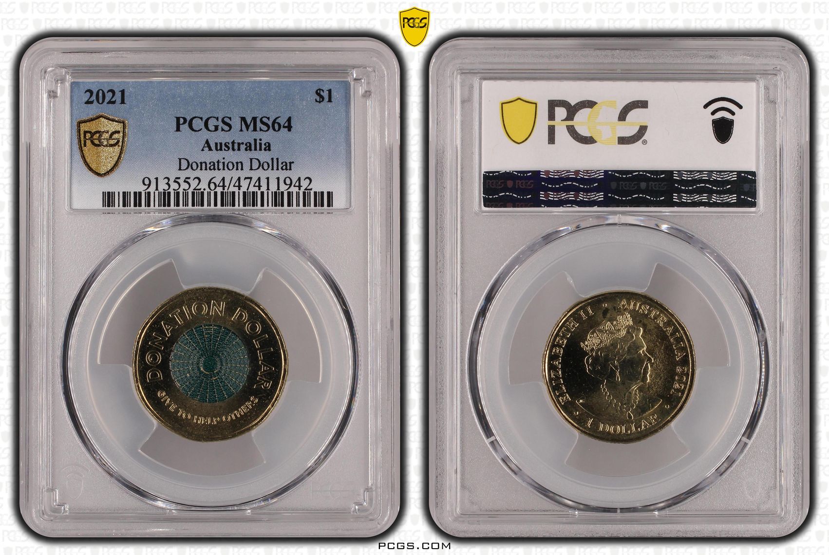 Donation Dollar Colourised, One Dollar, 2021, PCGS MS64
