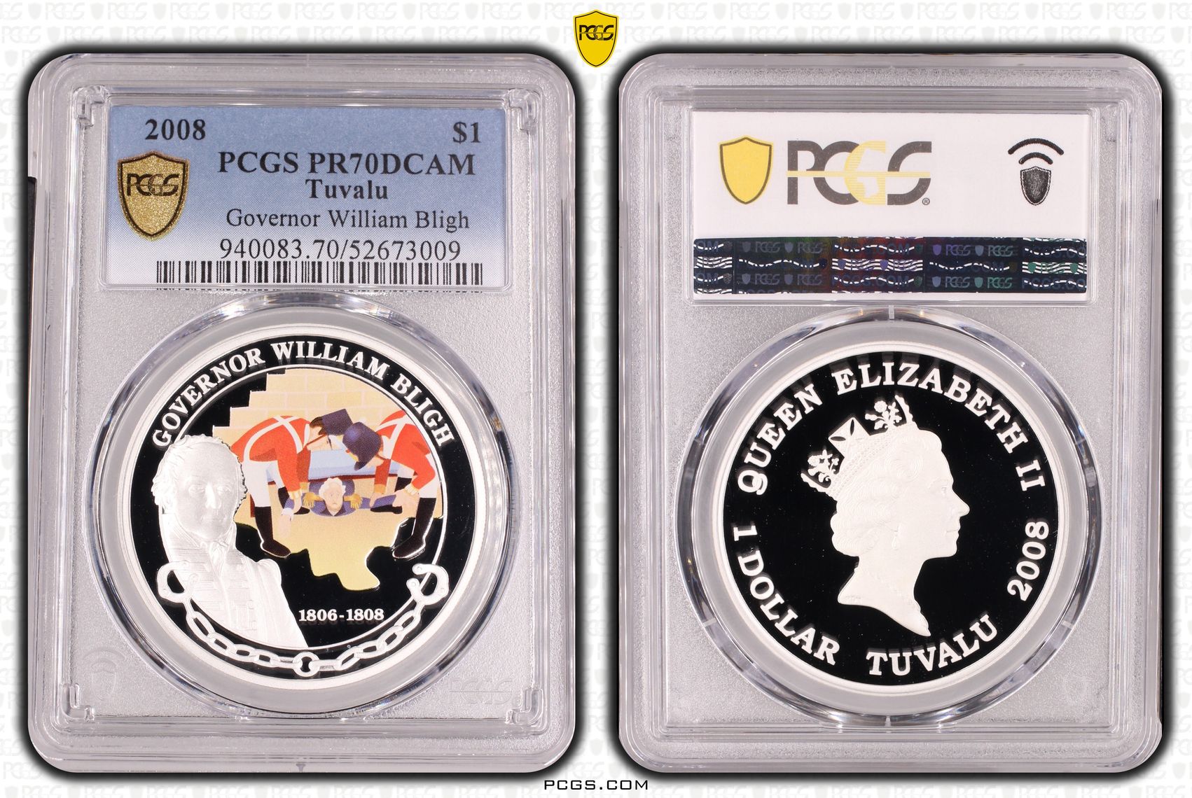 Tuvalu, Governor William Bligh, POP 1/0, One Dollar, 2008, PCGS PR70DCAM
