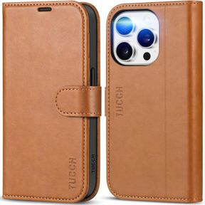 TUCCH CASE FOR IPHONE 15 PRO 6.1", WALLET CASE WITH RFID BLOCKING 4 CARD SLOT KICKSTAND SHOCKPROOF TPU INTERIOR CASE, PU LEATHER M