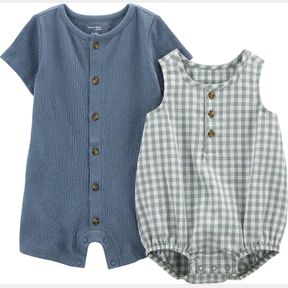 SIMPLE JOYS BY CARTER'S BABY-BOYS BUTTON ROMPERS, PACK OF 2ROMPER, 0M