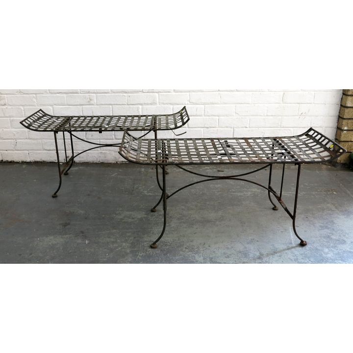 PAIR OF METAL STOOLS/OTTOMANS