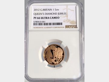 2012 ELIZABETH II GOLD PROOF SOVEREIGN PF66 ULTRA CAMEO