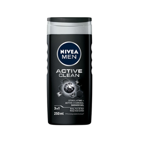 NIVEA MEN Active Clean 3in1 Shower Gel Wash with Active Charcoal 250ml |