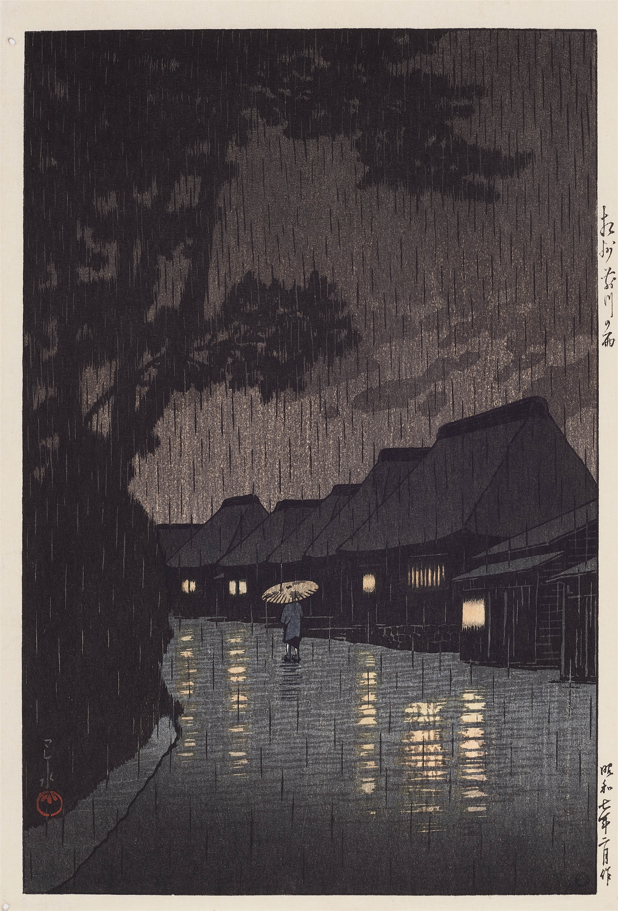 Kawase Hasui Rainy night in Maekawa
