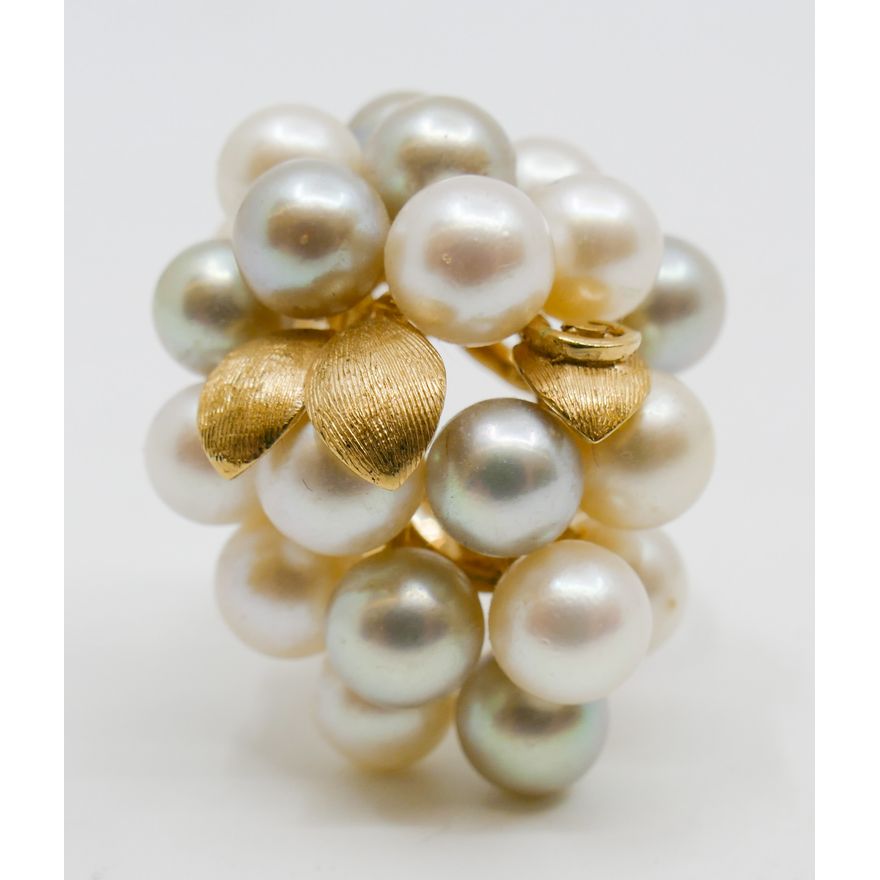 Ladies 14k Pearl Cluster Ring Size 6 - 14.5 Grams TW