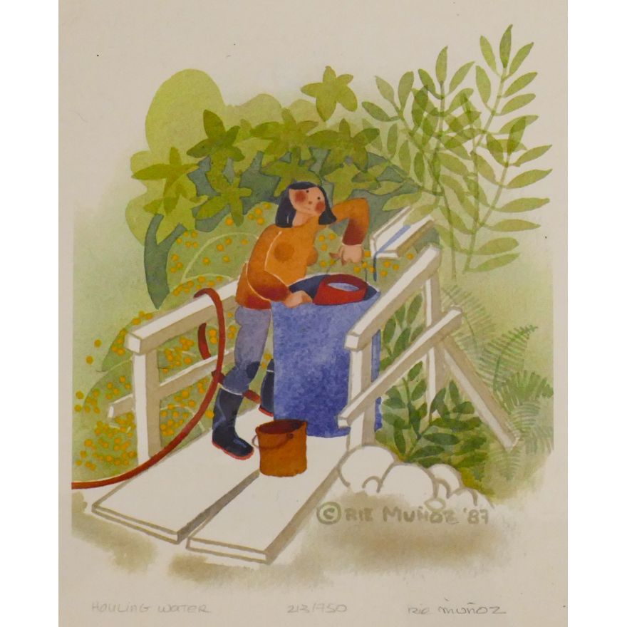 Rie Munoz ''Hauling Water'' 1987 Signed Print 11.75'' x 9.5'' Sheet.